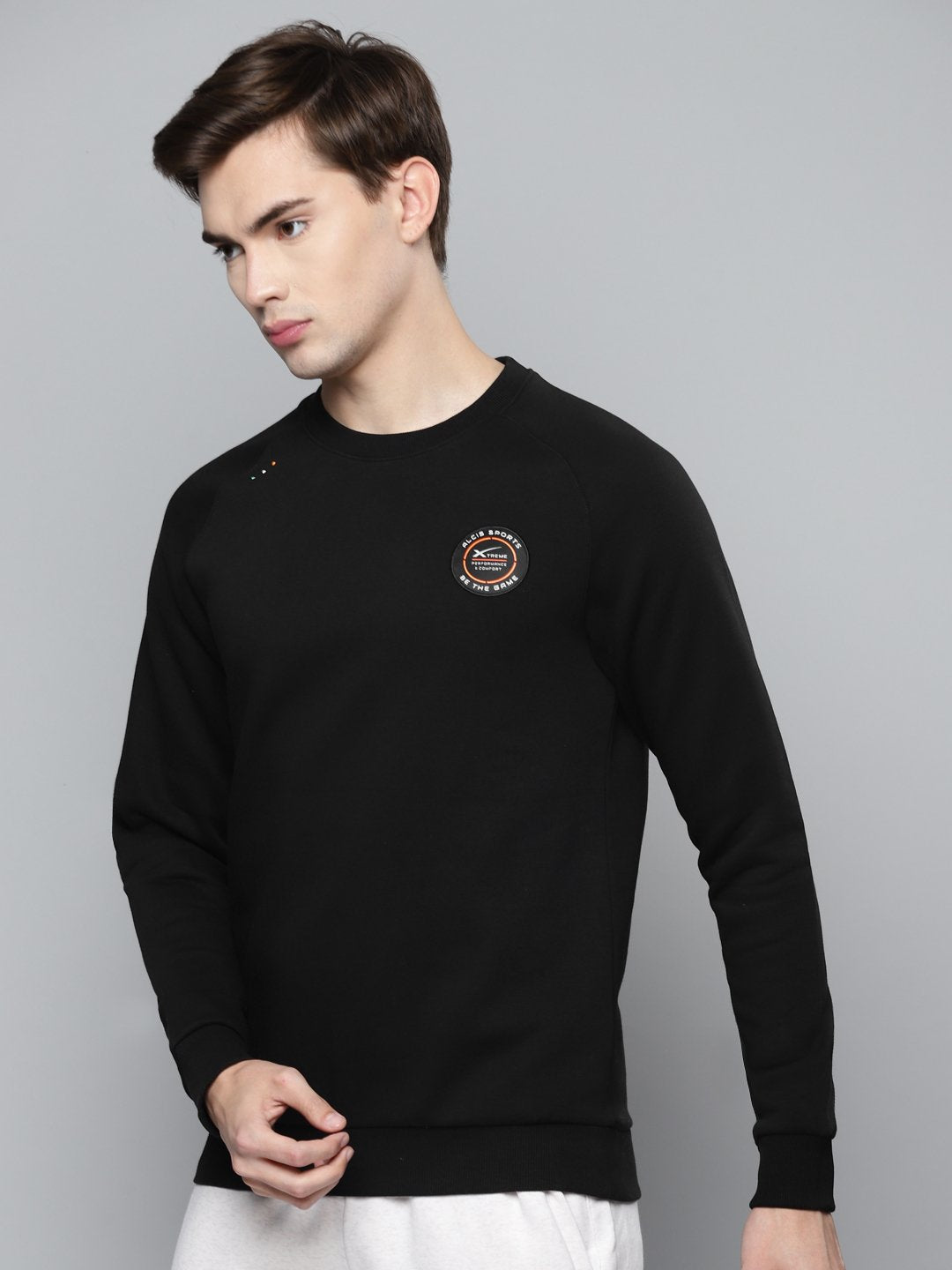 Alcis Men Black Solid Cotton Sweatshirt