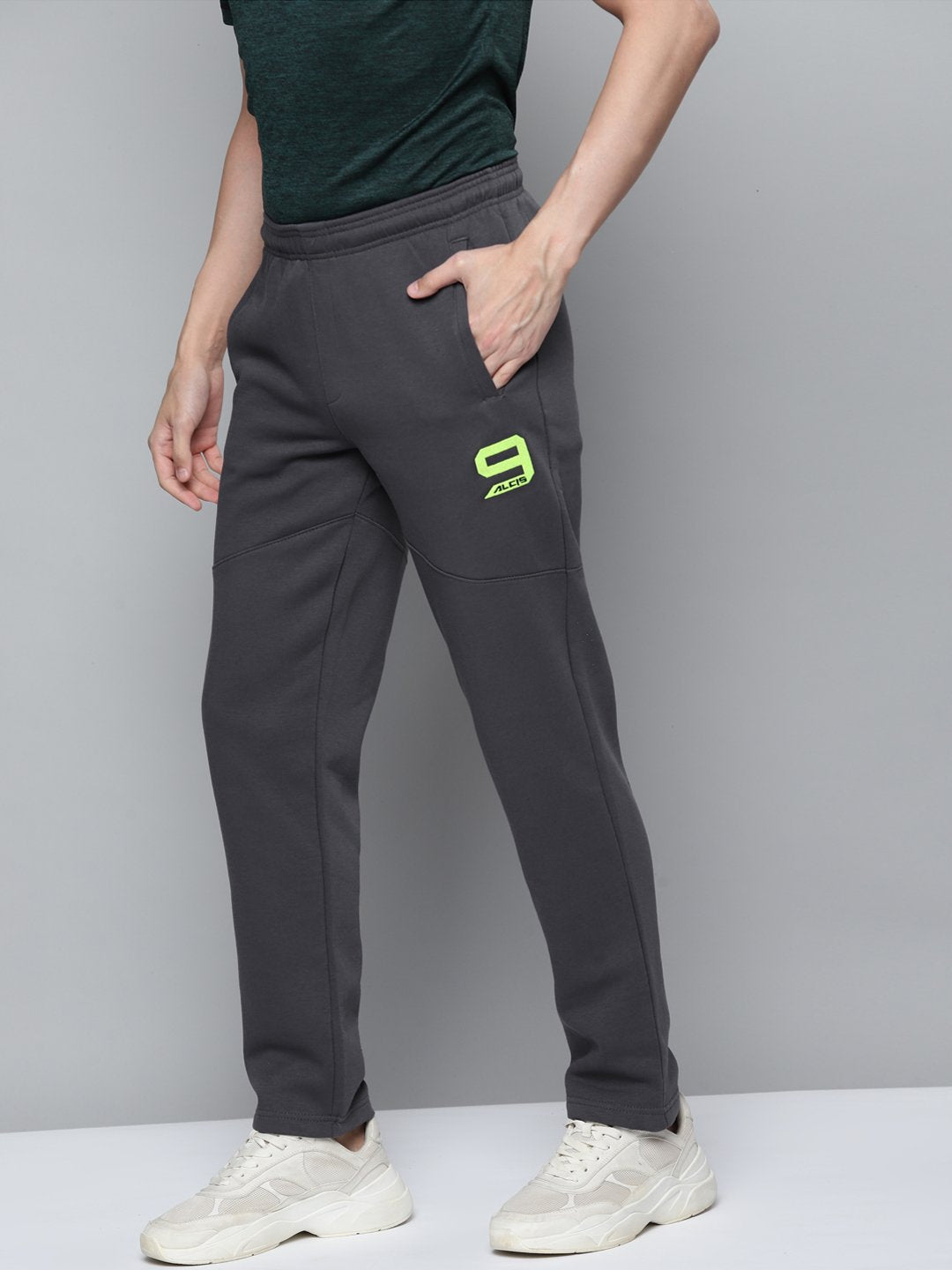 Alcis Men Charcoal Grey Straight Fit Solid Track Pants