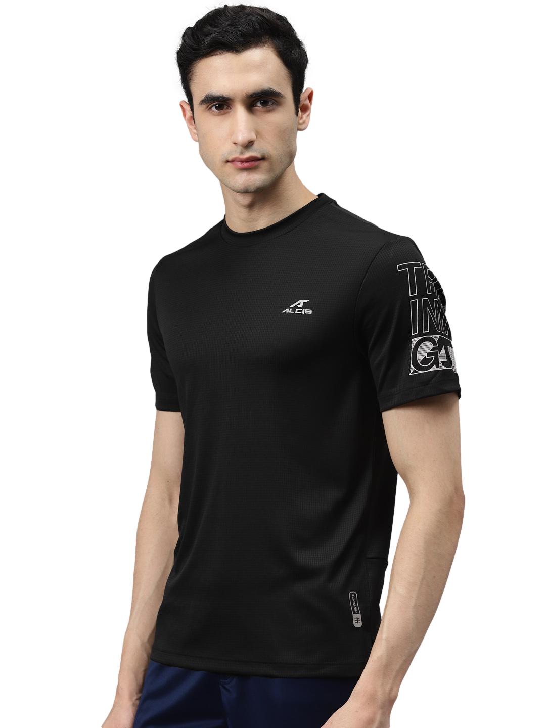 Alcis Men Solid Black T Shirt