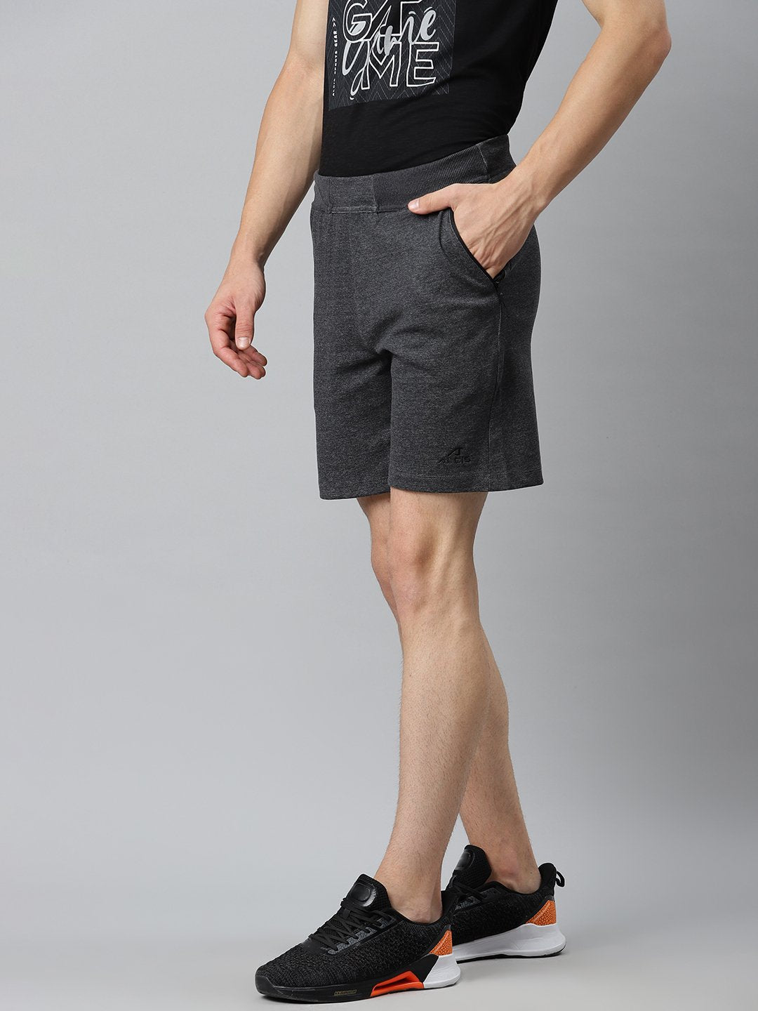 Alcis Men Charcoal Grey Pure Cotton Mid-Rise Training or Gym Sports Shorts