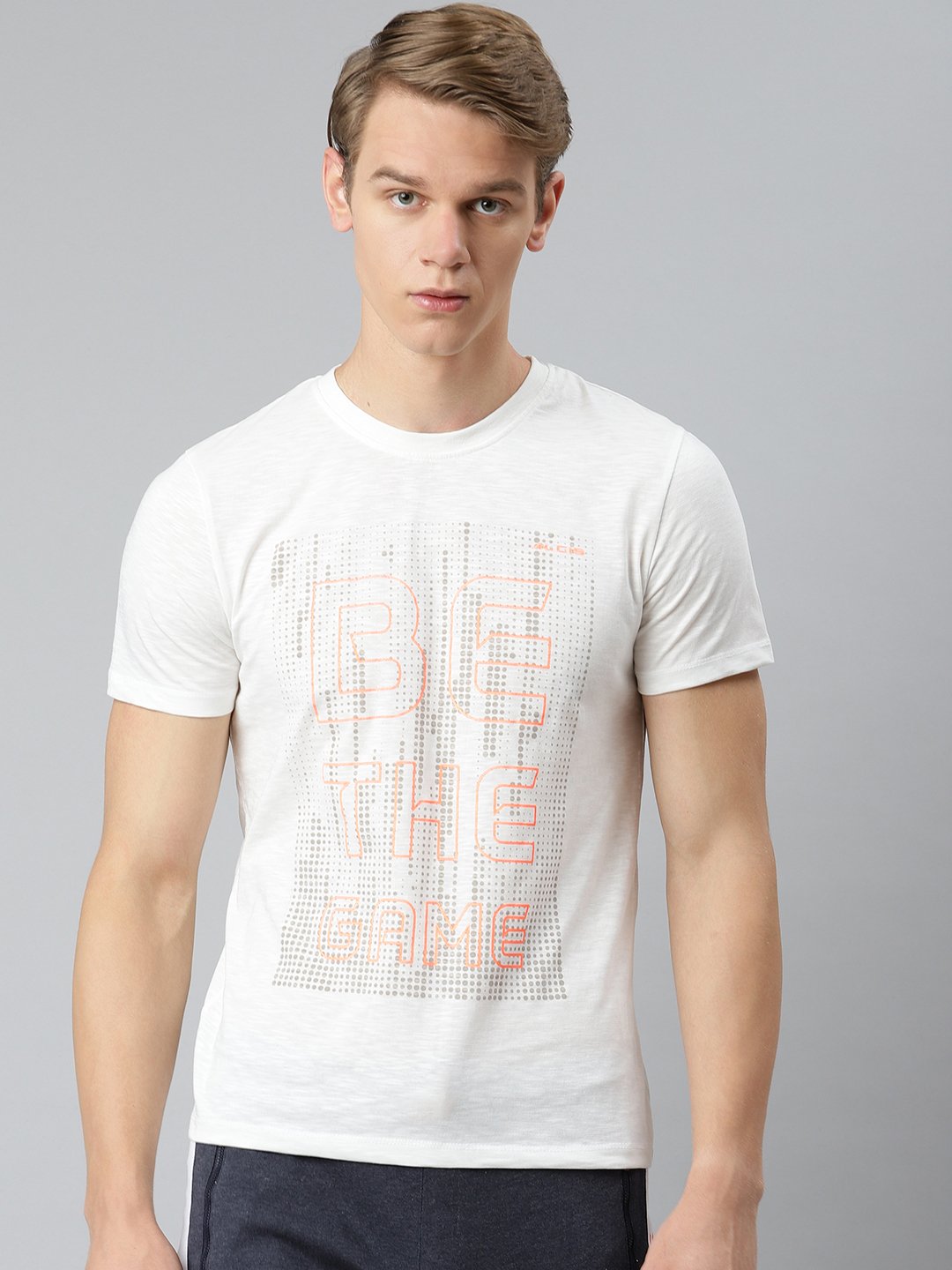 Alcis Men White  Peach-Coloured Typography Printed T-shirt