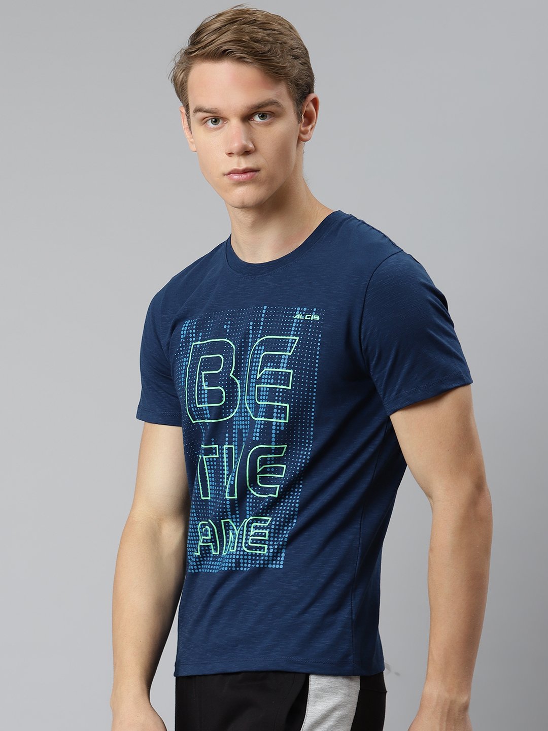 Alcis Men Navy Blue Typography Printed T-shirt