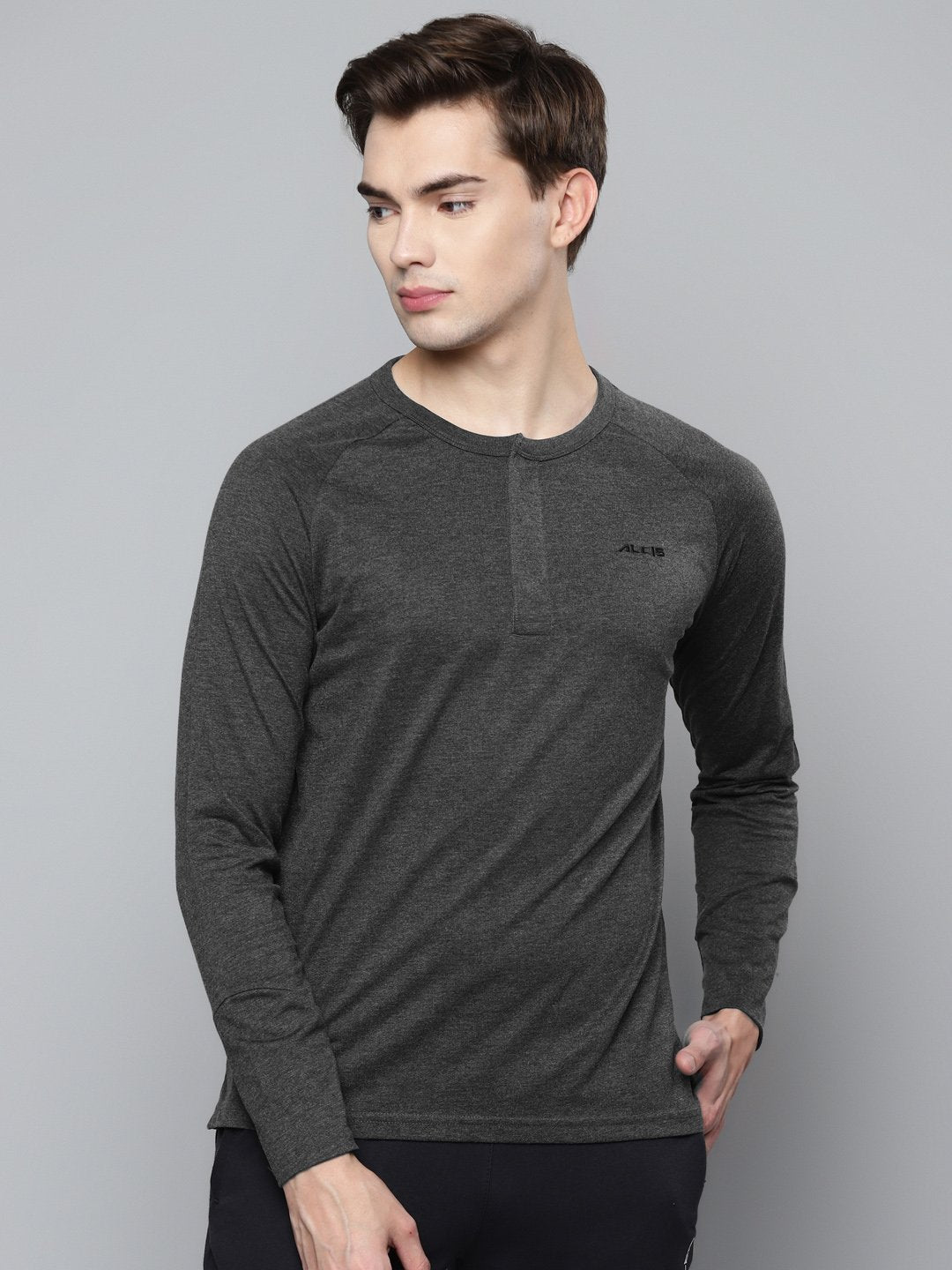 Alcis Men Charcoal Grey Solid T-shirt
