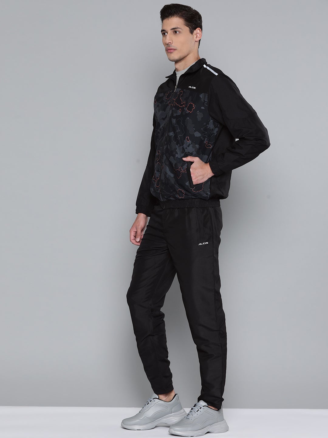 Alcis Men Self Design Black Track Suit
