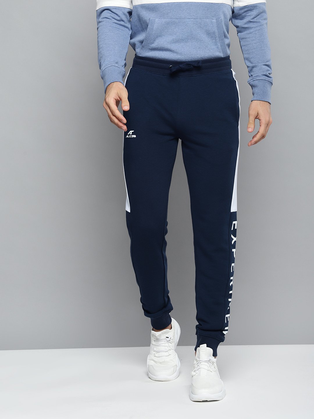Alcis Men Navy Blue Solid Slim Fit Joggers with Printed Detail