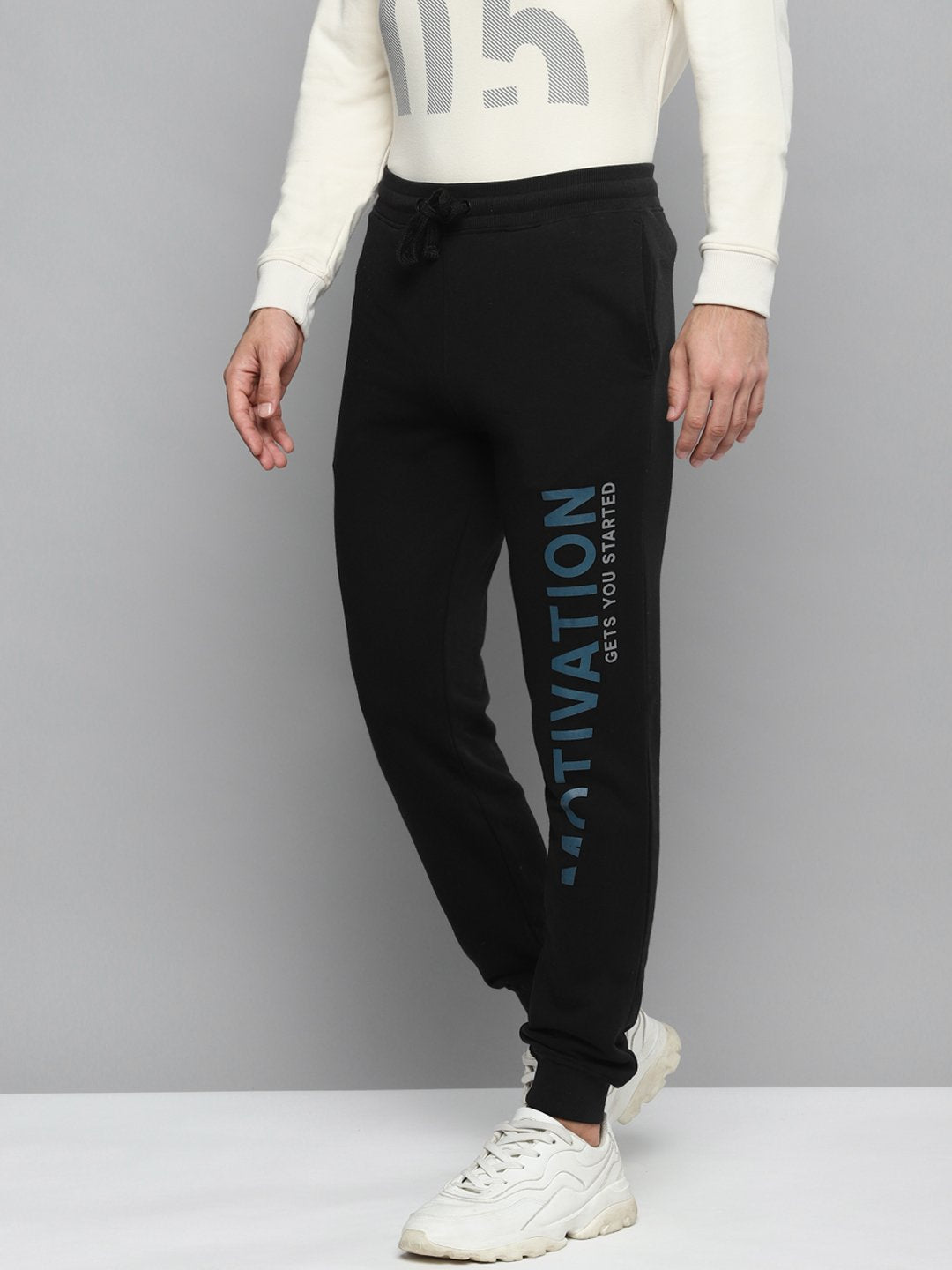 Alcis Men Black Solid Slim Fit Joggers with Printed Detail