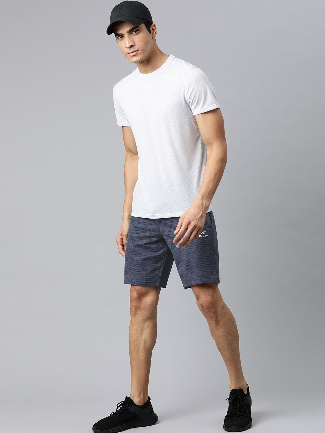 Alcis Men Navy Blue Printed Slim Fit Mid-Rise Sports Shorts