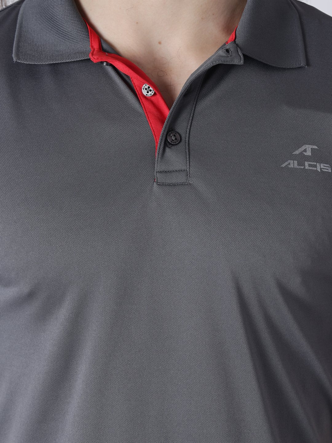 Alcis Men Grey Solid Polo Collar Slim Fit T-shirt