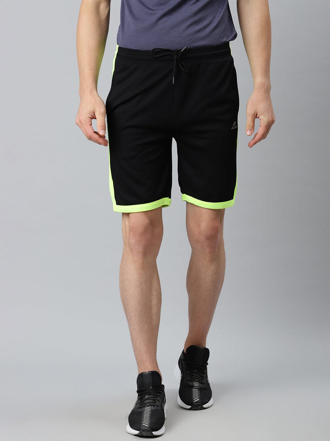 Alcis Men Black Solid Slim Fit Mid-Rise Sports Shorts