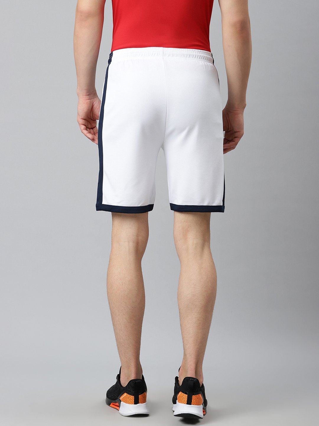 Alcis Men White  Black Solid Slim Fit Mid-Rise Sports Shorts