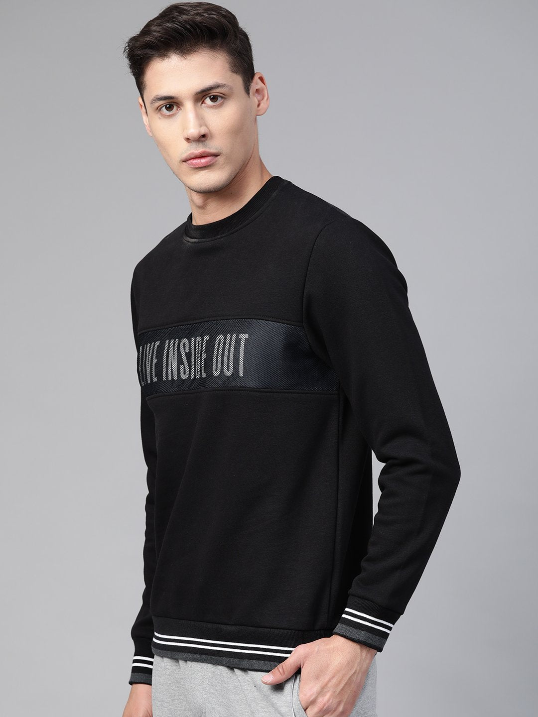 Alcis Men Black  White Printed Detail Sports Sweatshirt