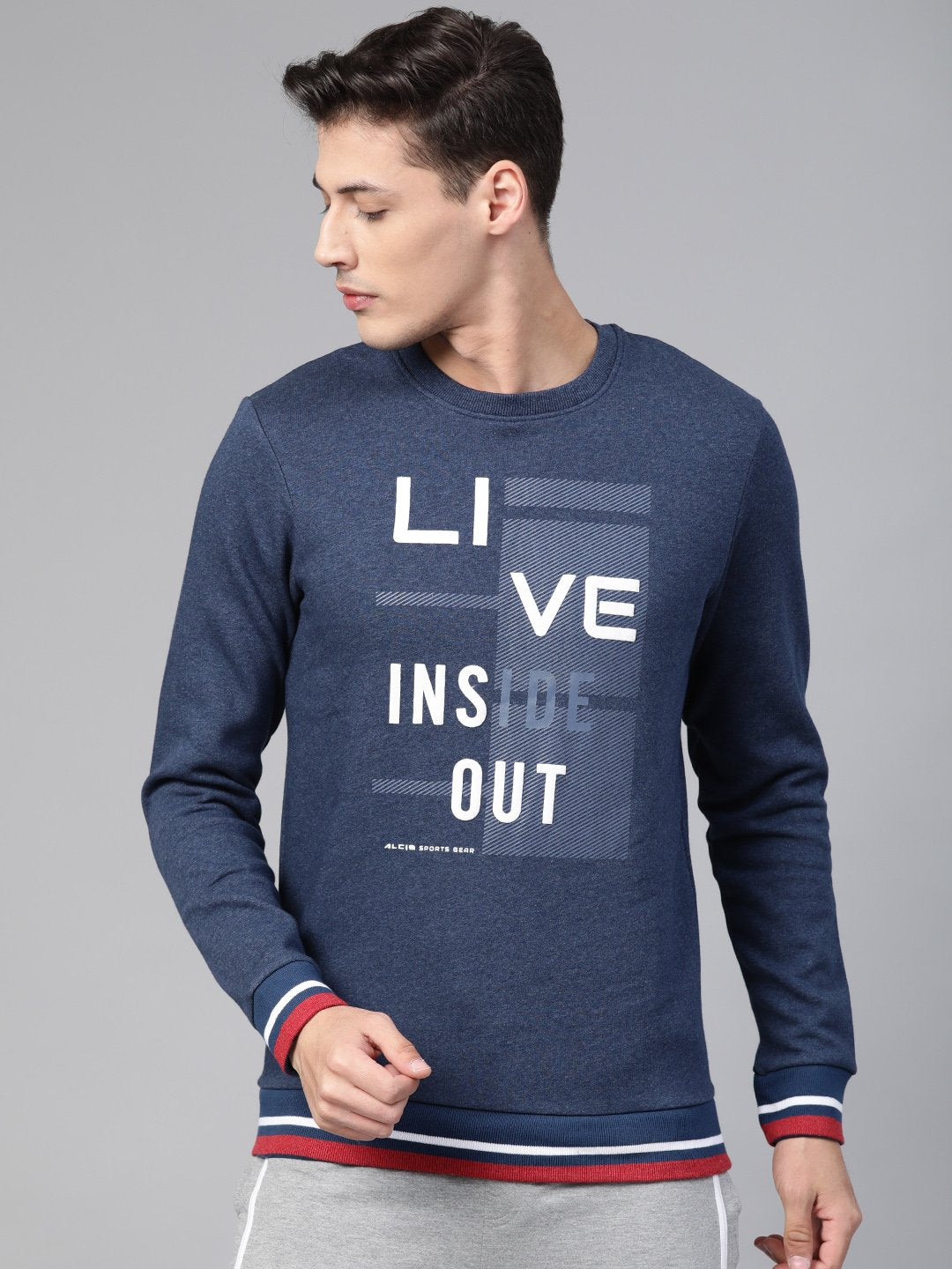 Alcis Men Navy Blue  White Printed Sports Sweatshirt