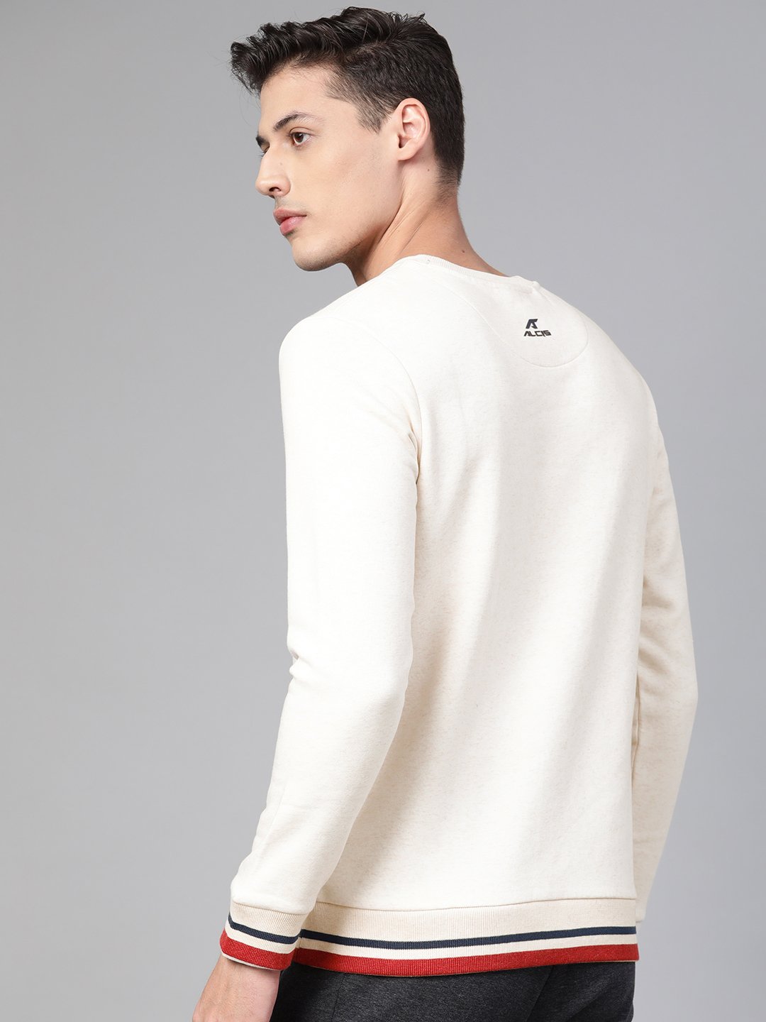 Alcis Men Off-White  Charcoal Grey Printed Sports Sweatshirt