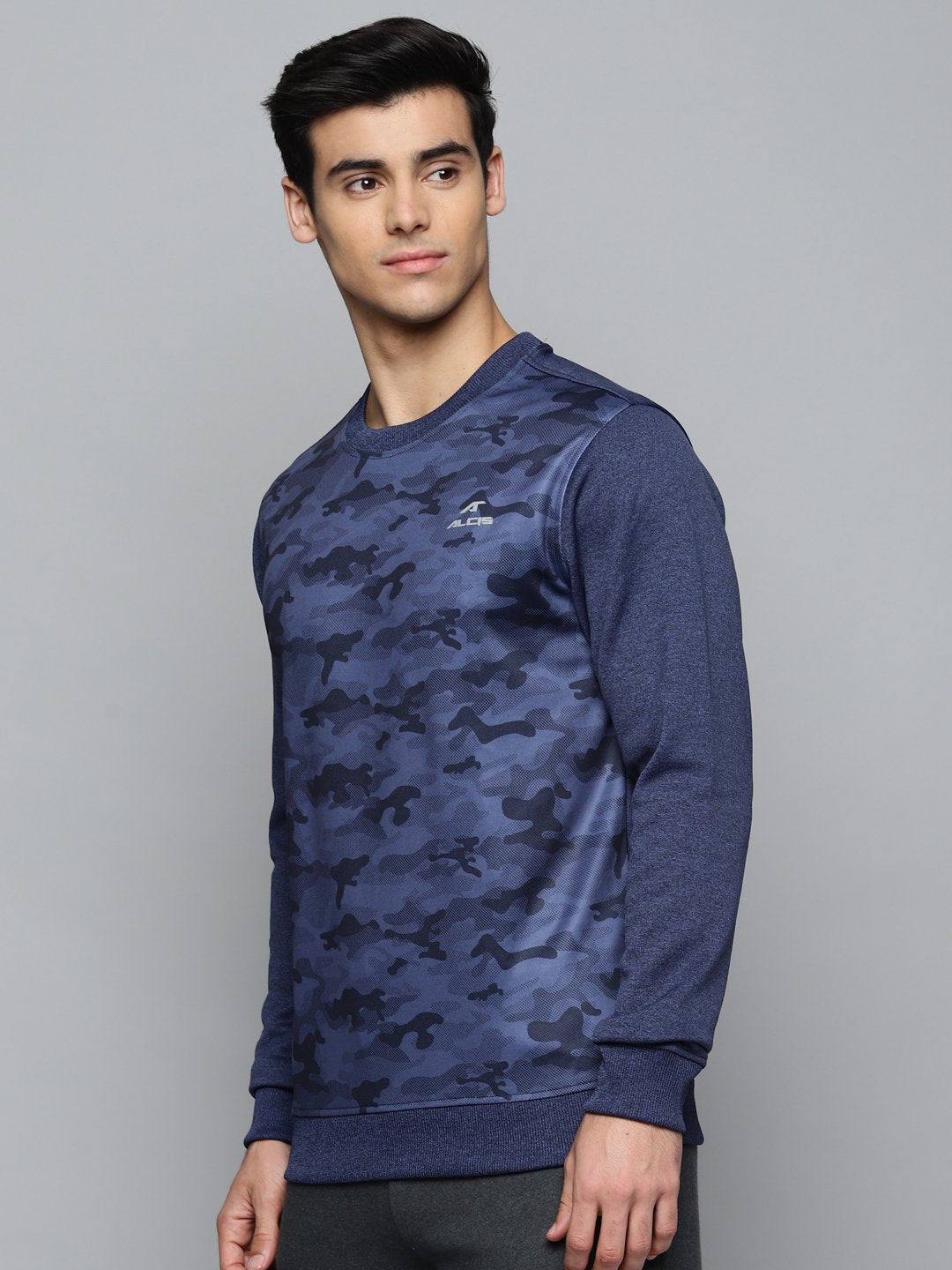 Alcis Men Navy Blue Camouflage Printed Sweatshirt