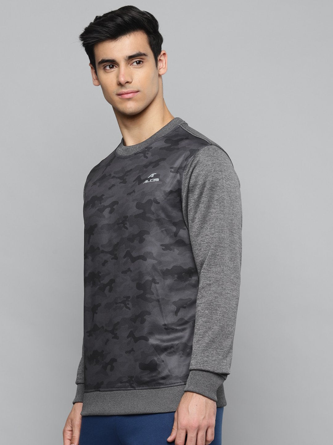 Alcis Men Grey Camouflage Printed Sweatshirt