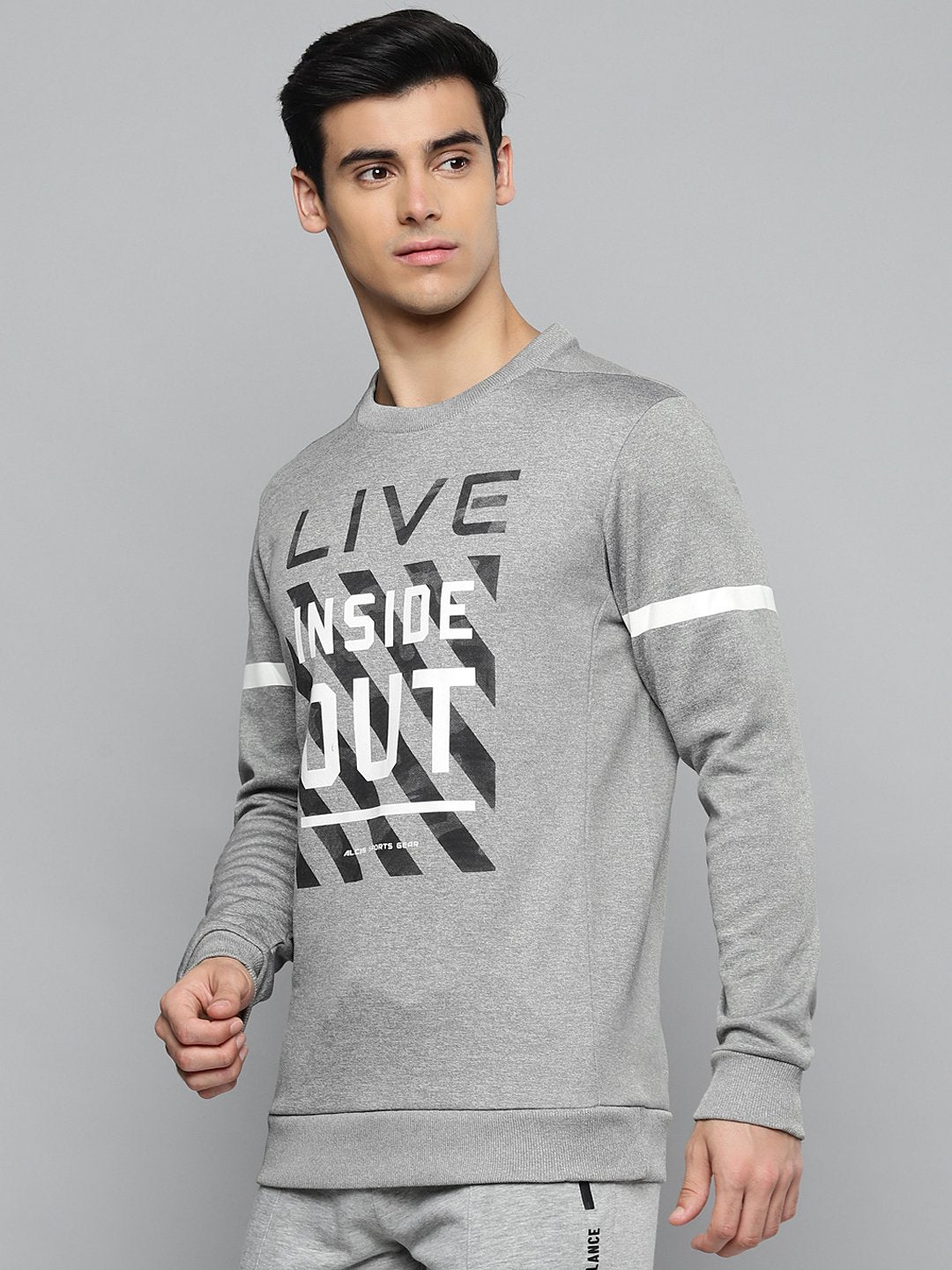 Alcis Men Grey Melange & White Typography Printed Sweatshirt