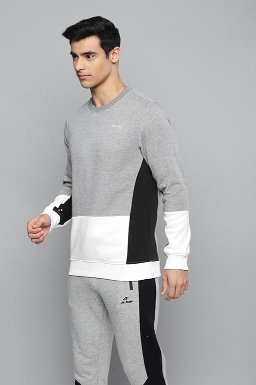 Alcis Men Grey Melange & White Colourblocked Sweatshirt