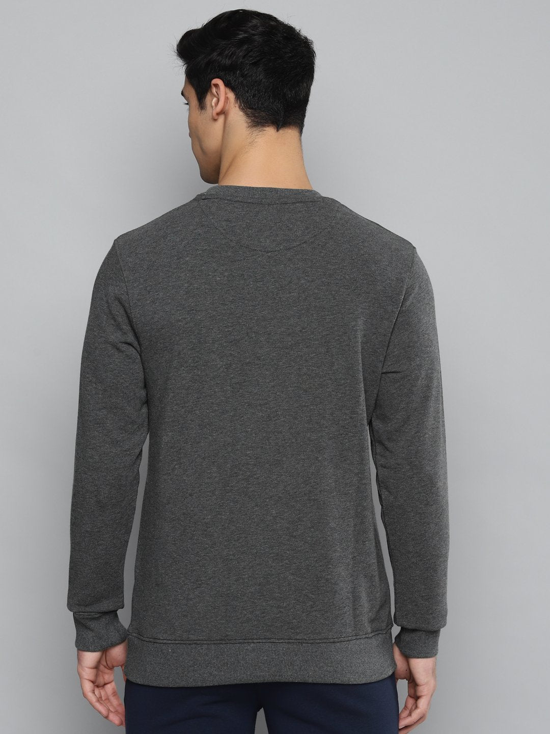 Alcis Men Charcoal Grey & White Typography Printed Cotton Sweatshirt