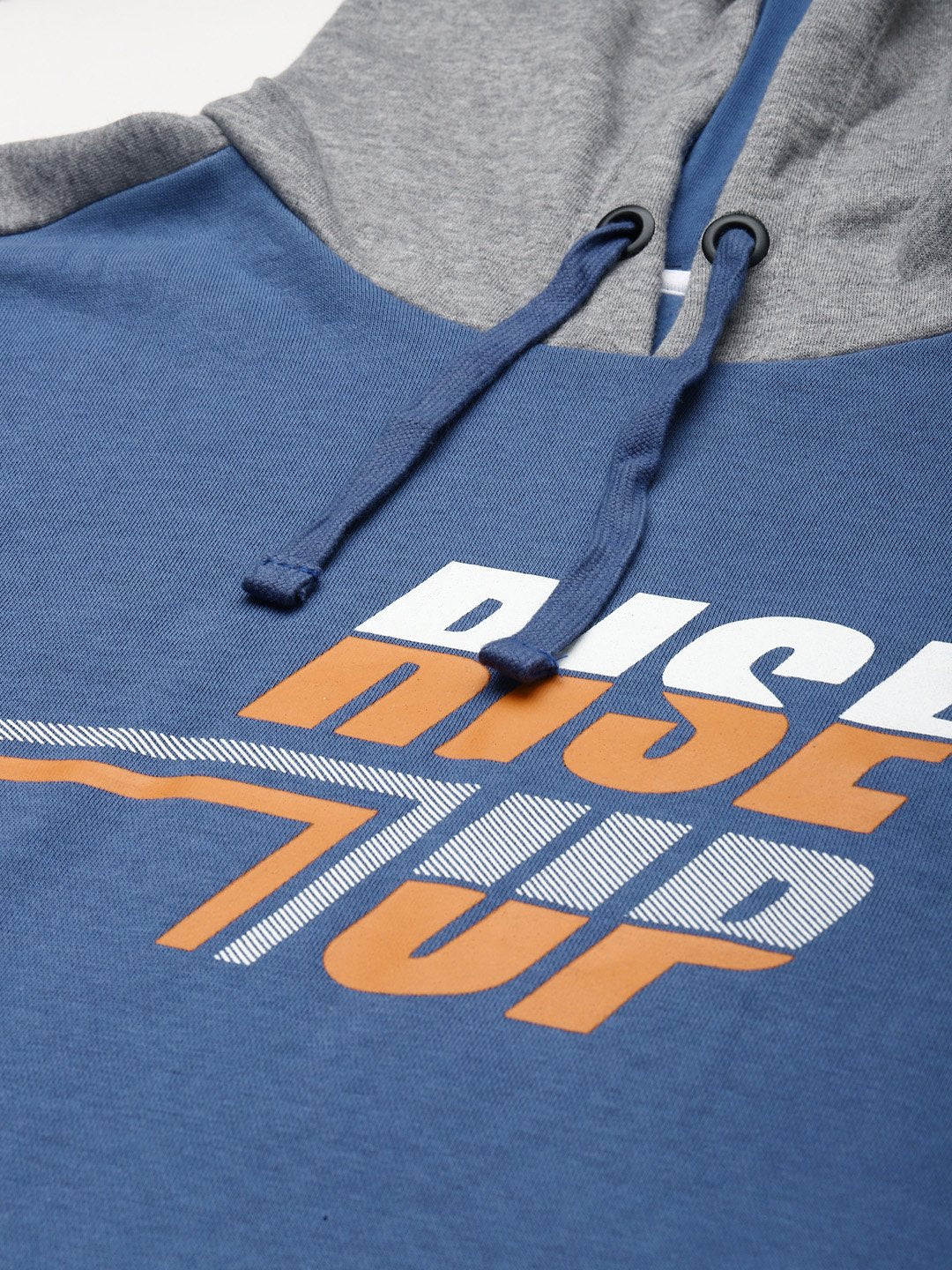 Alcis Men Blue & Orange Typography Printed Cotton Hooded Sweatshirt