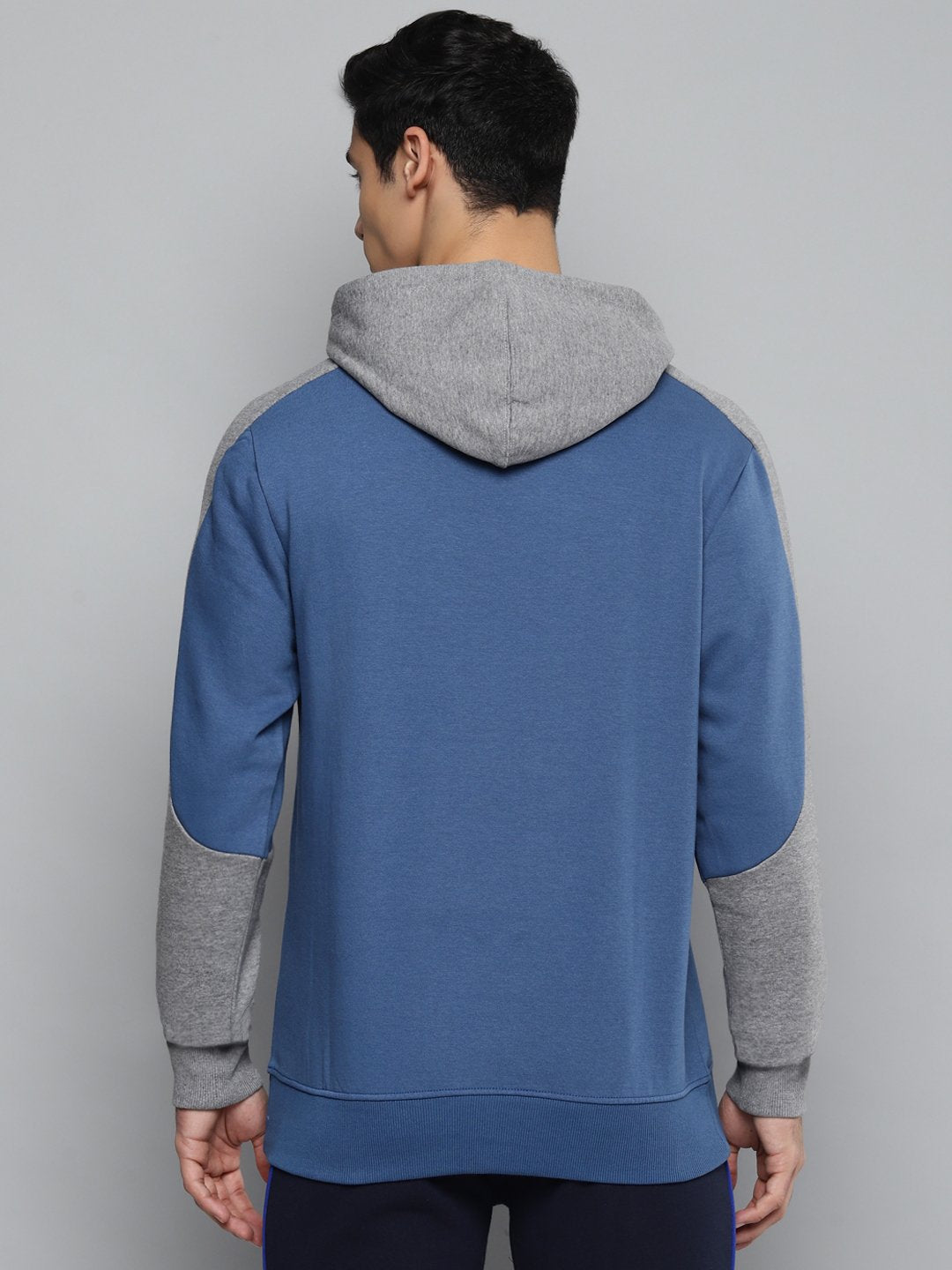 Alcis Men Blue & Orange Typography Printed Cotton Hooded Sweatshirt
