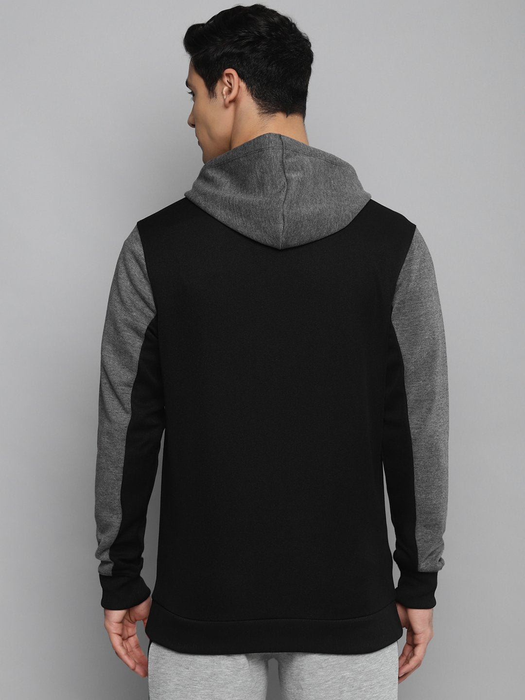 Alcis Men Black & Charcoal Grey Colourblocked Hooded Sweatshirt