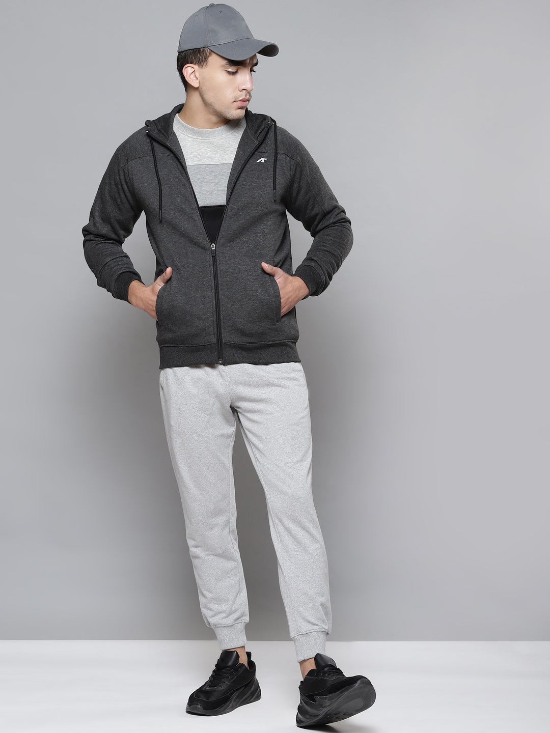 Alcis Men Grey Melange Solid Cotton Sporty Jacket