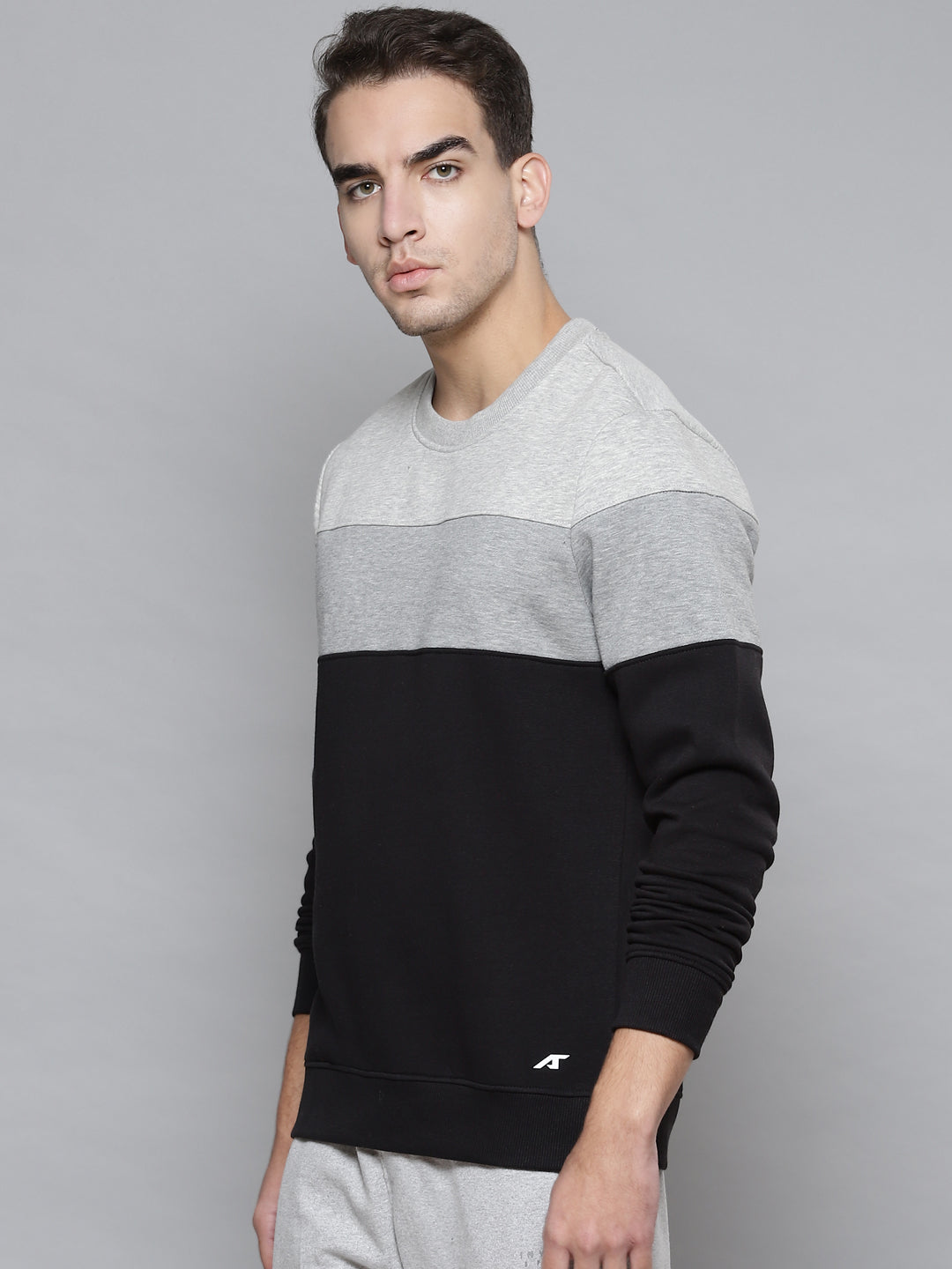 Alcis Men Black Grey Colourblocked Cotton Sweatshirt