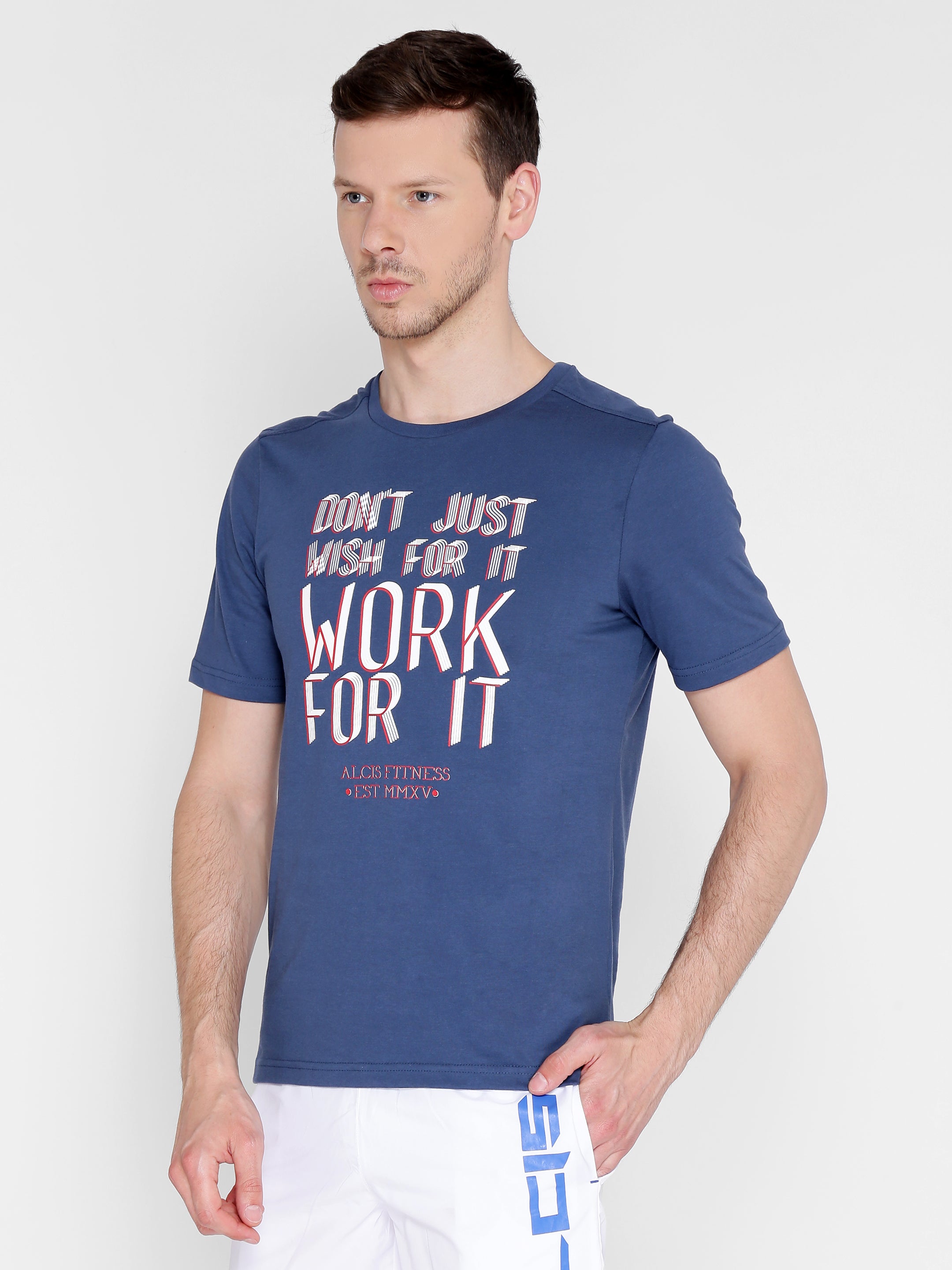 Alcis Men Navy Blue Printed Round Neck T-shirt