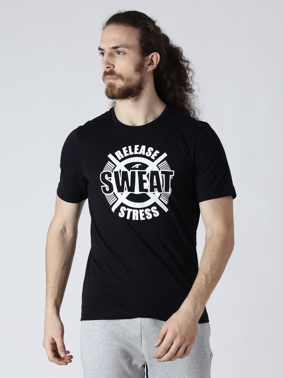 Alcis Mens Printed Sweat Black T-Shirt-S-Black