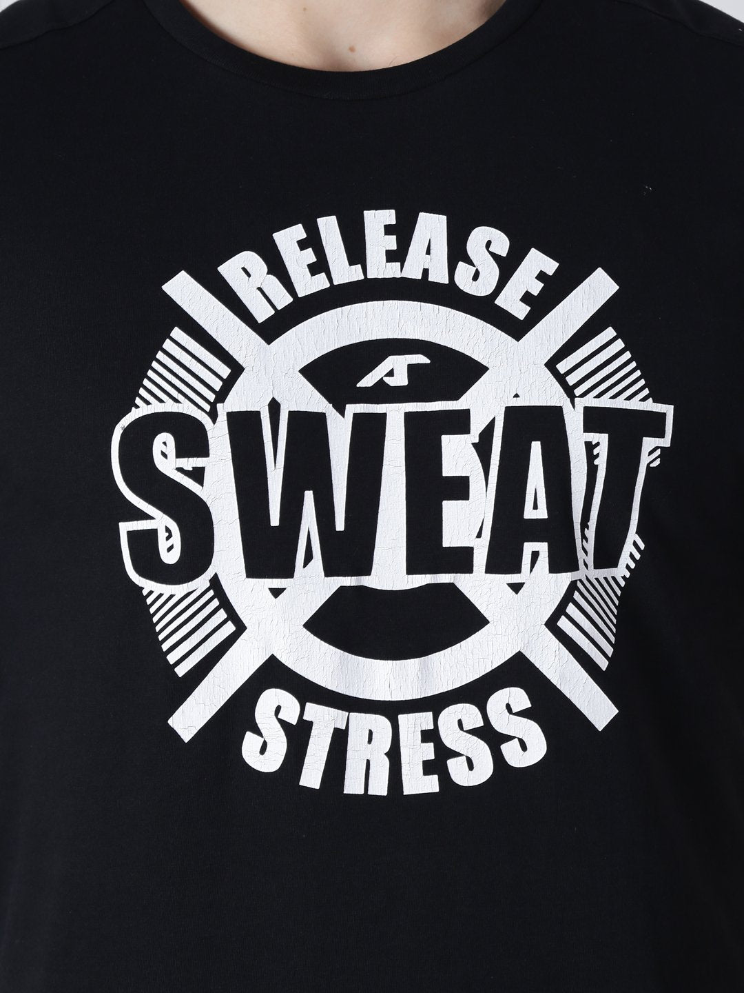Alcis Mens Printed Sweat Black T-Shirt-S-Black