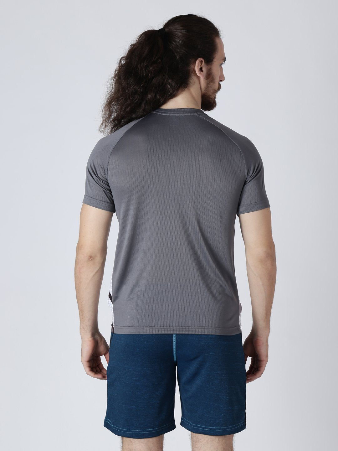 Alcis Mens Printed Grey-White T-Shirt-S-Grey
