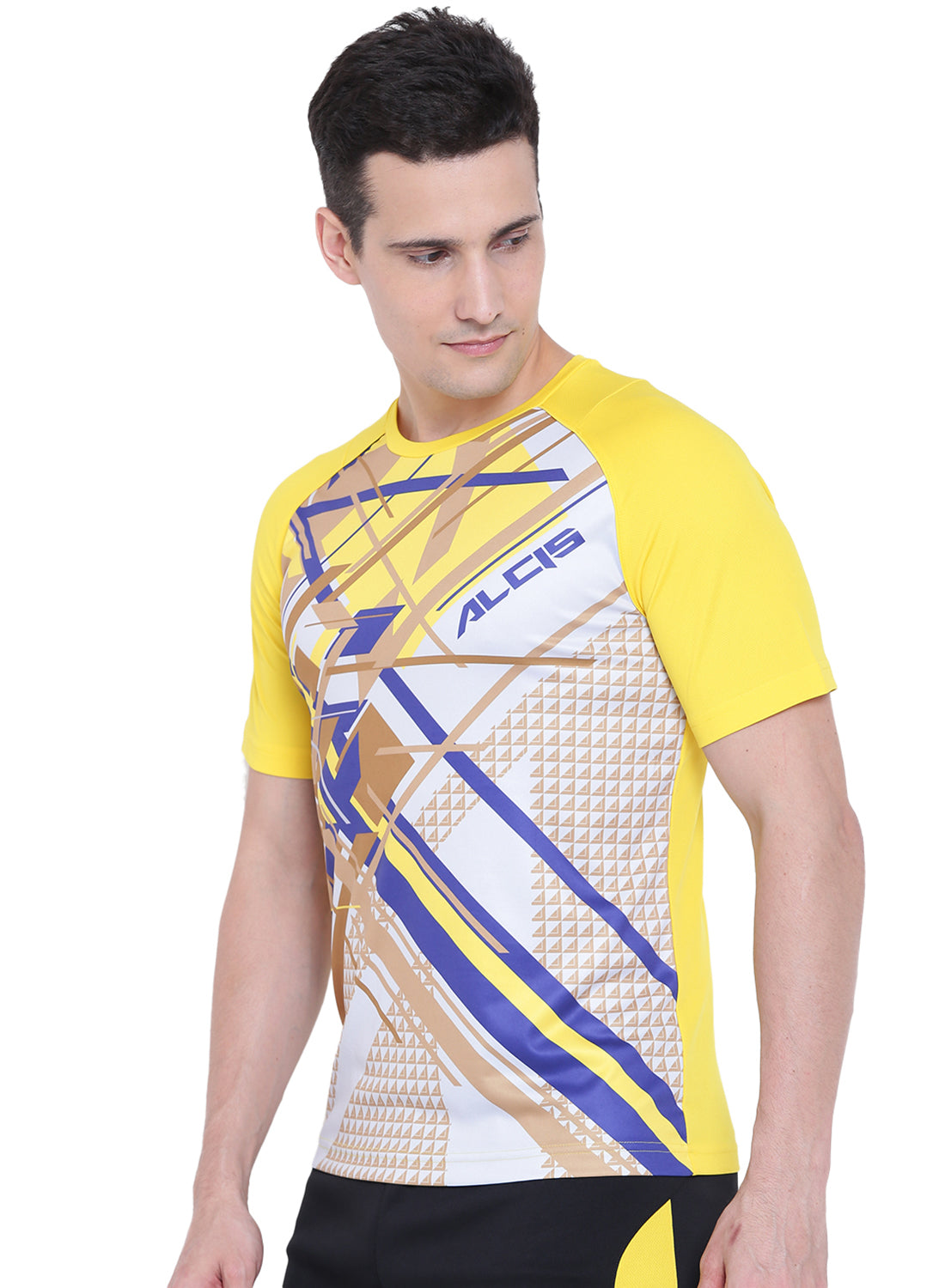 ALCIS Men Self Design Yellow Tee T-Shirt