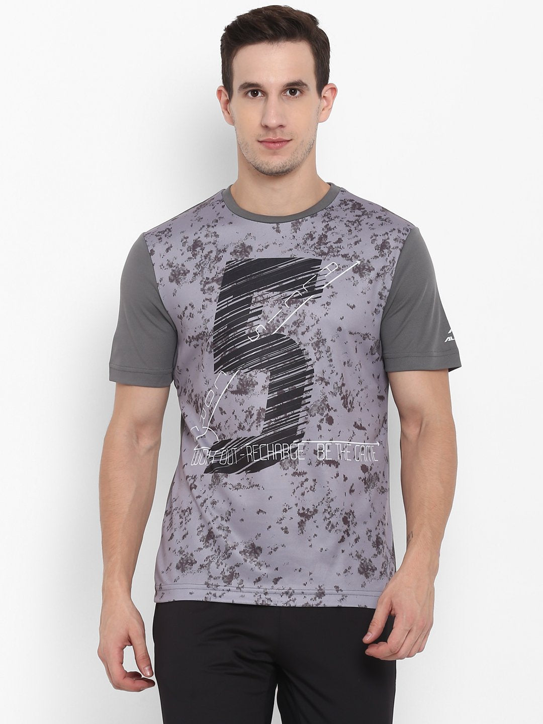 Alcis Men Grey Printed Round Neck T-shirt