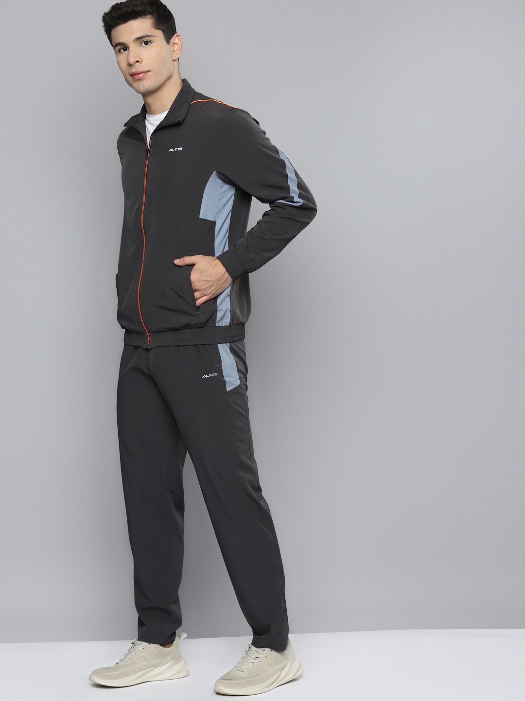 Alcis Men Colorblocked Grey Track Suit
