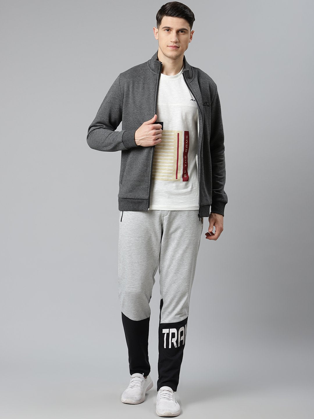 Alcis Men Grey & Black Colourblocked Training Track Pants