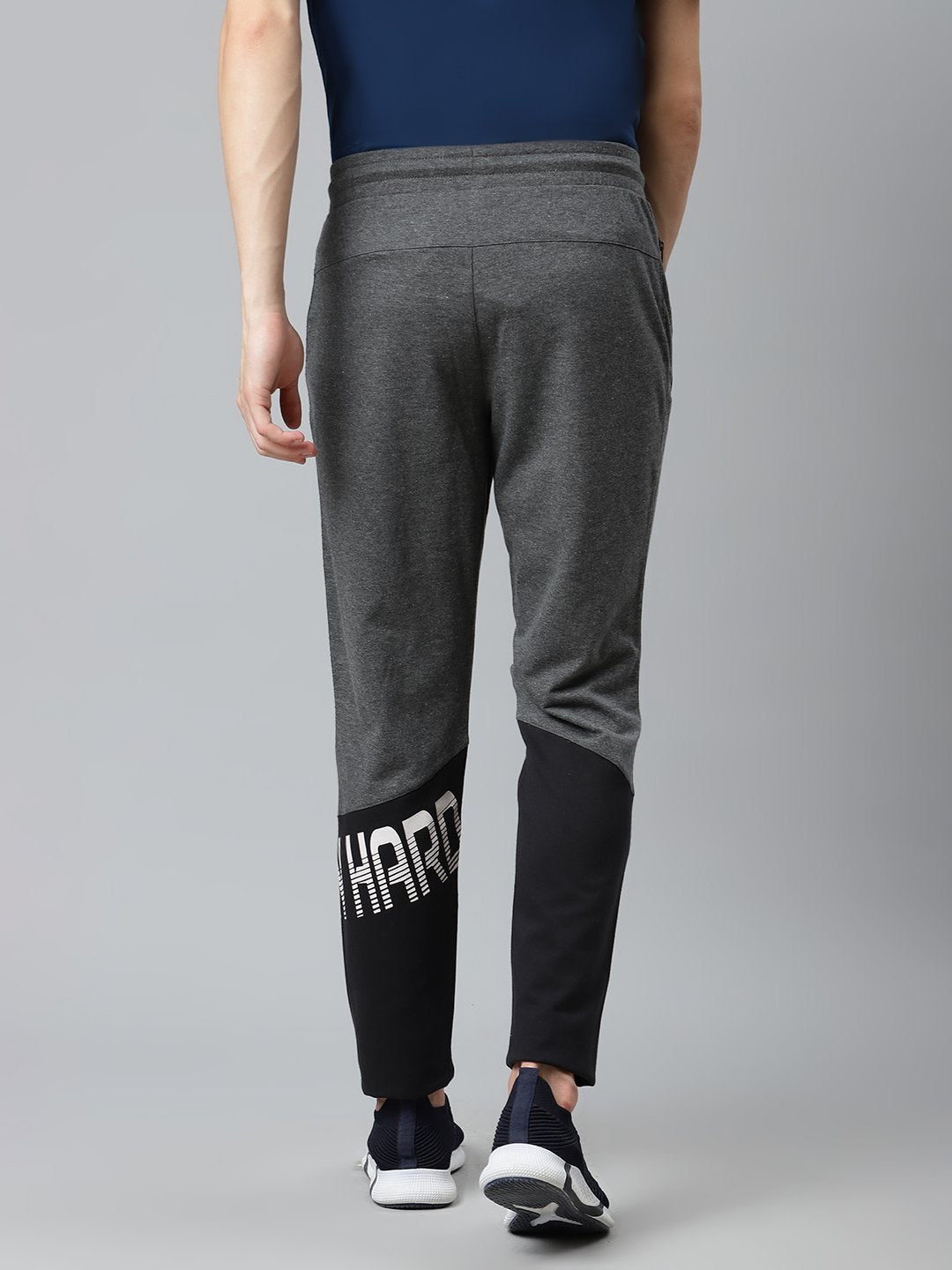 Alcis Men Charcoal Grey & Black Slim Fit Colourblocked Track Pants