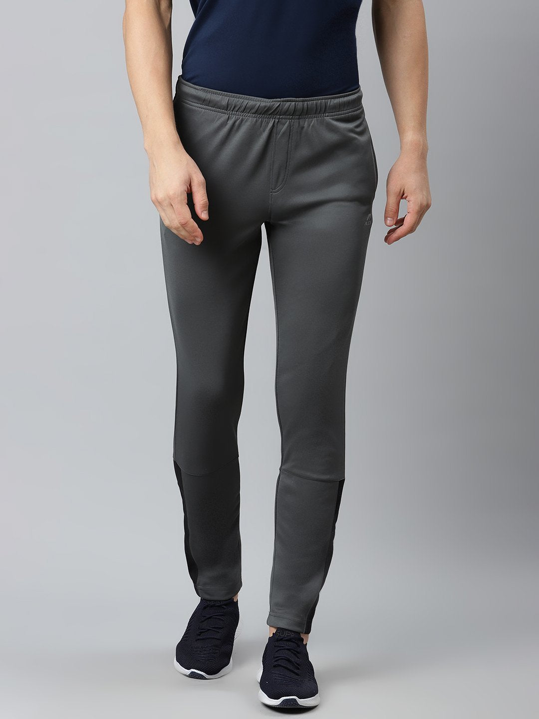 Alcis Men Charcoal Grey  Black Solid Slim Fit Mid-Rise Track Pants