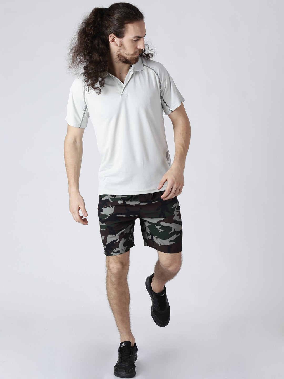 Alcis Men Khaki Printed Slim Fit Sports Shorts