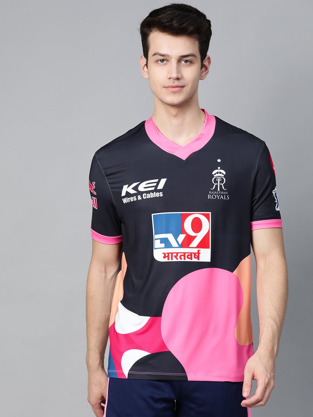 Alcis Men Blue  Pink Printed Rajasthan Royals Training Jersey