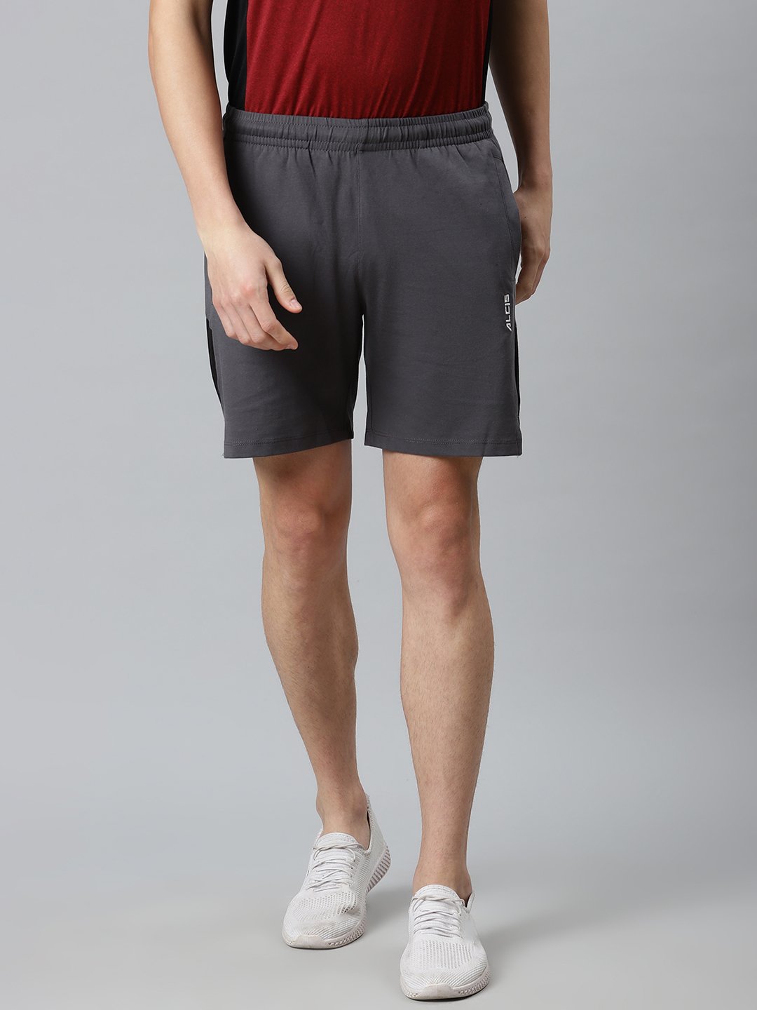 Alcis Men Charcoal Grey Solid Sports Shorts