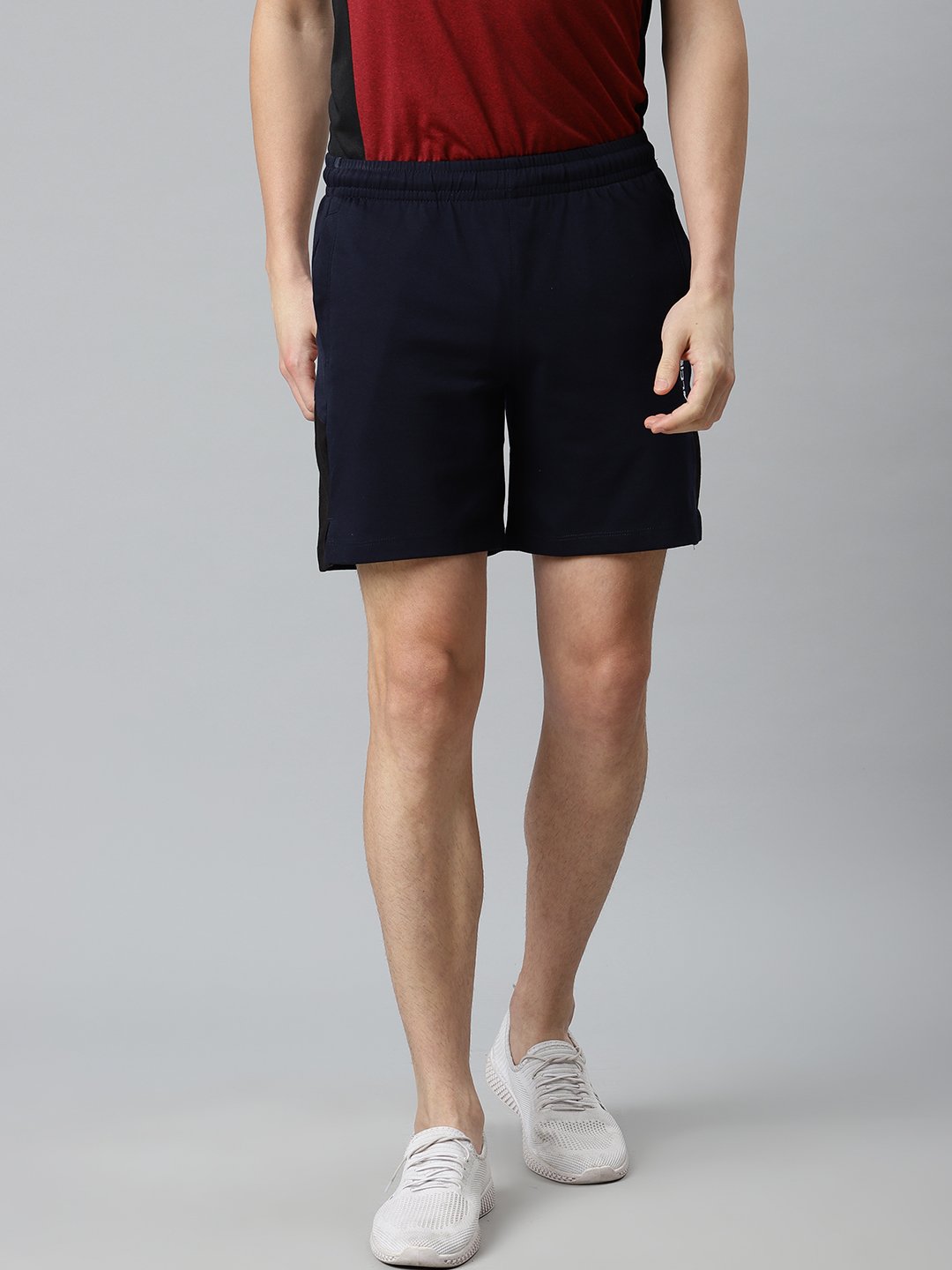 Alcis Men Navy Blue Solid Mid-Rise Sports Shorts
