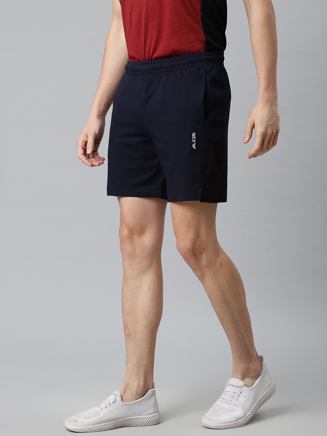 Alcis Men Navy Blue Solid Mid-Rise Sports Shorts