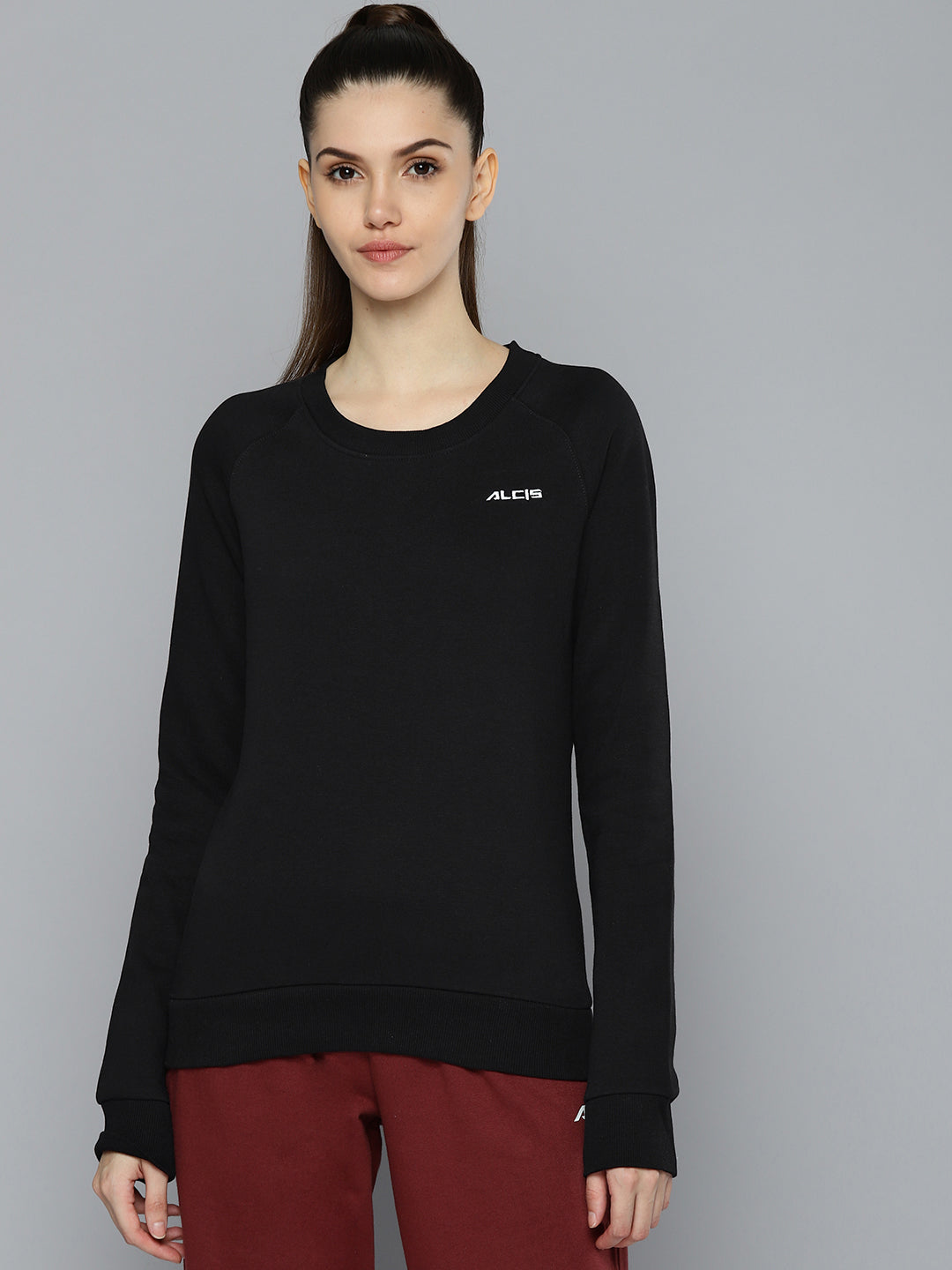 Alcis Women Black Solid Sweatshirt