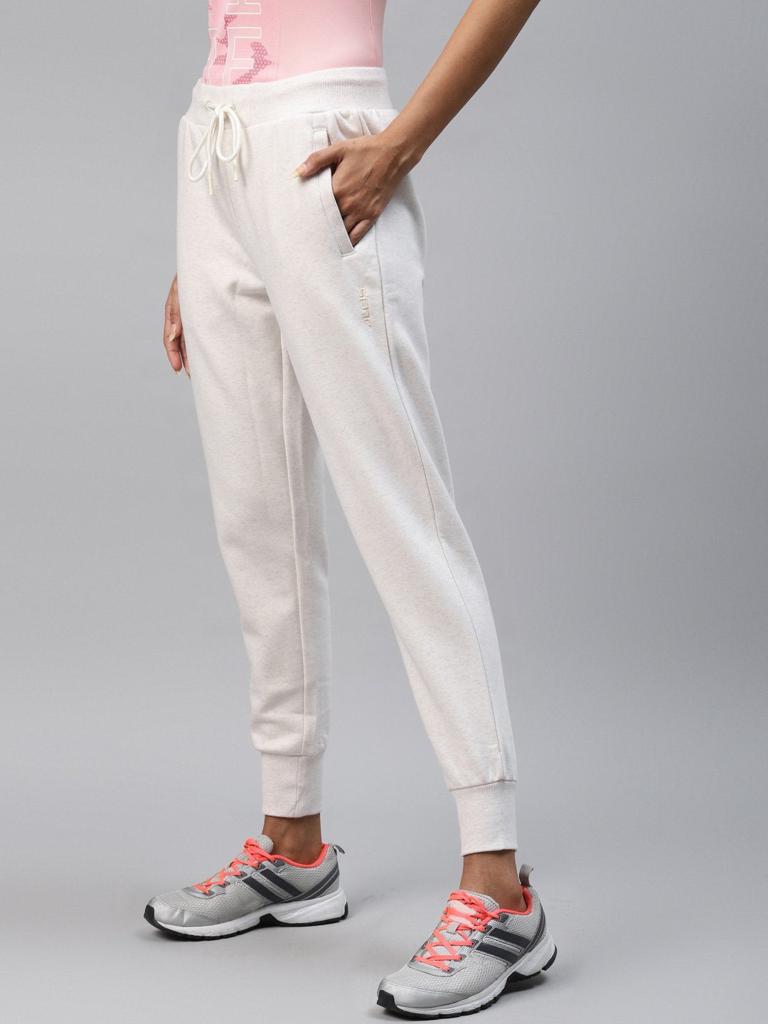 Alcis Women White Straight Fit Solid Outdoor Joggers