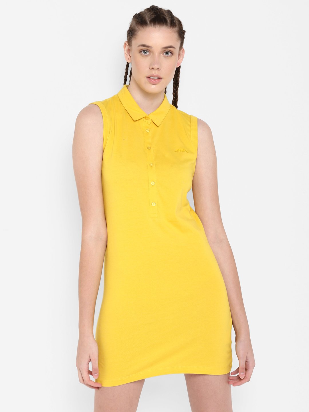 Alcis Women Yellow Solid Pure Cotton Sustainable T-shirt Dress