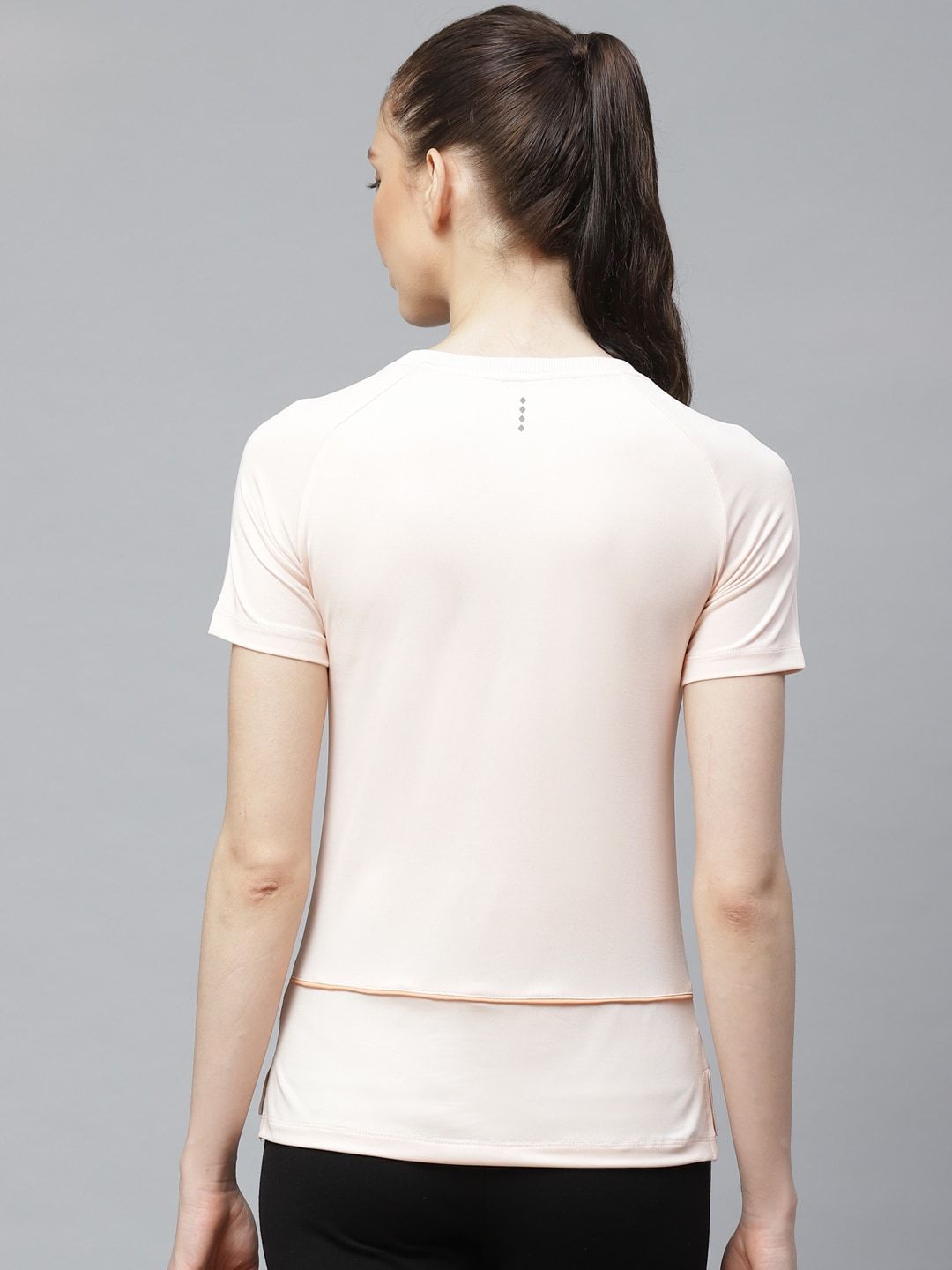 Alcis Women Peach-Coloured Slim Fit Printed Anti-Viral Training T-shirt
