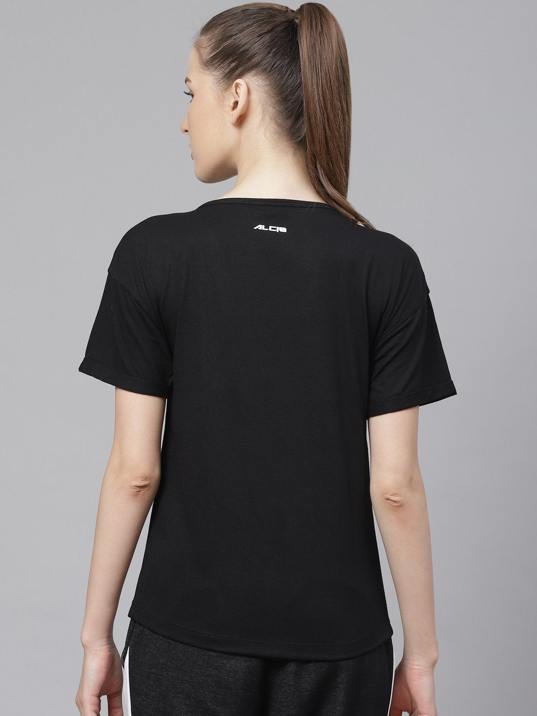 Alcis Women Black Printed Round Neck T-shirt