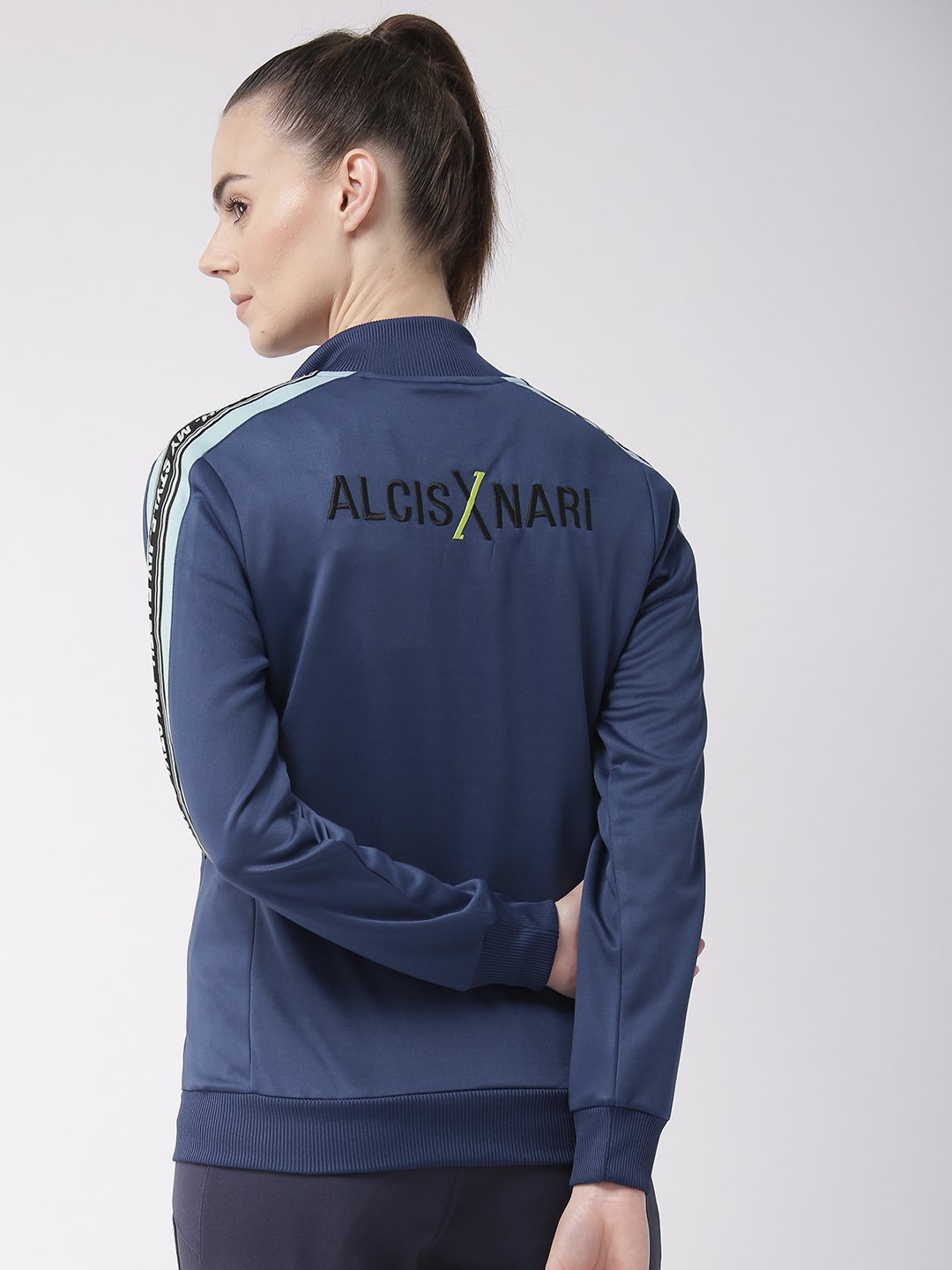 Alcis Women Navy Blue Solid Lightweight Sporty Jacket