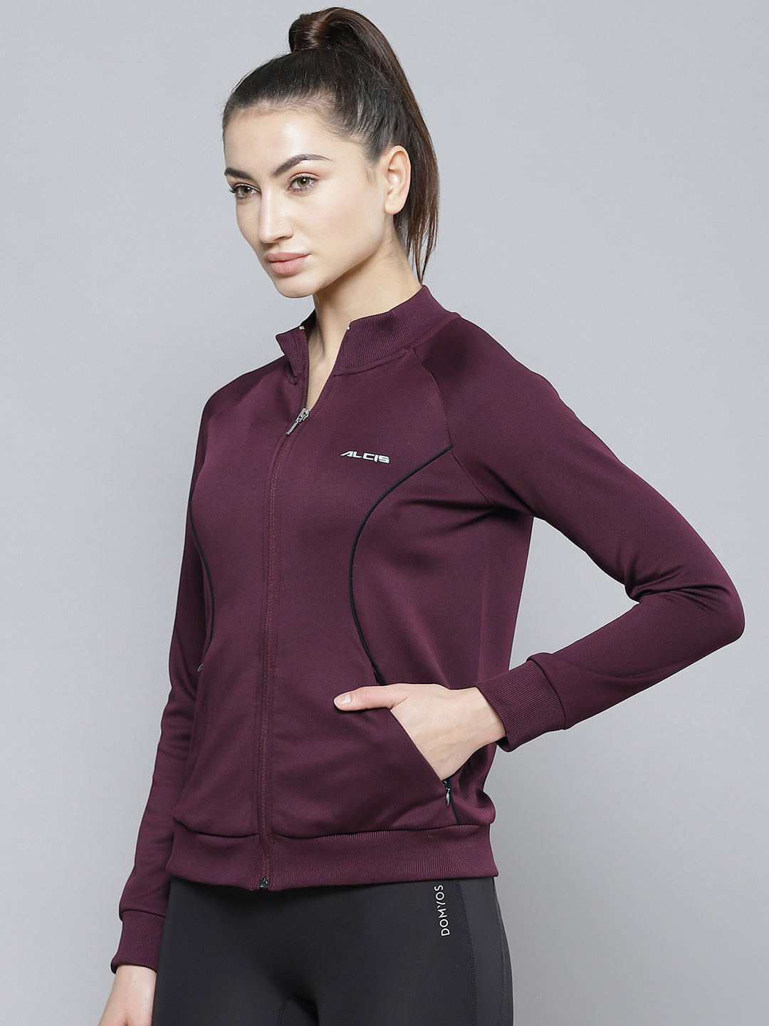 Alcis Women Burgundy Solid Polyester Regular Outdoor Sporty Jacket