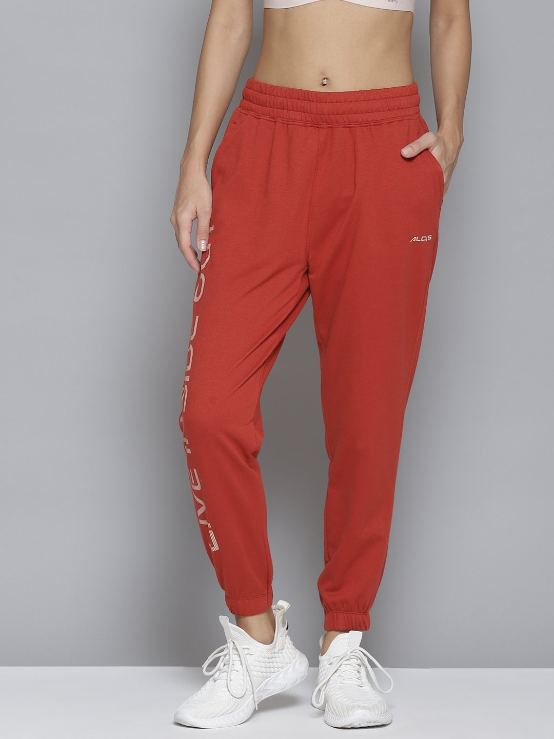 Alcis Women Red Printed Slim-Fit Joggers